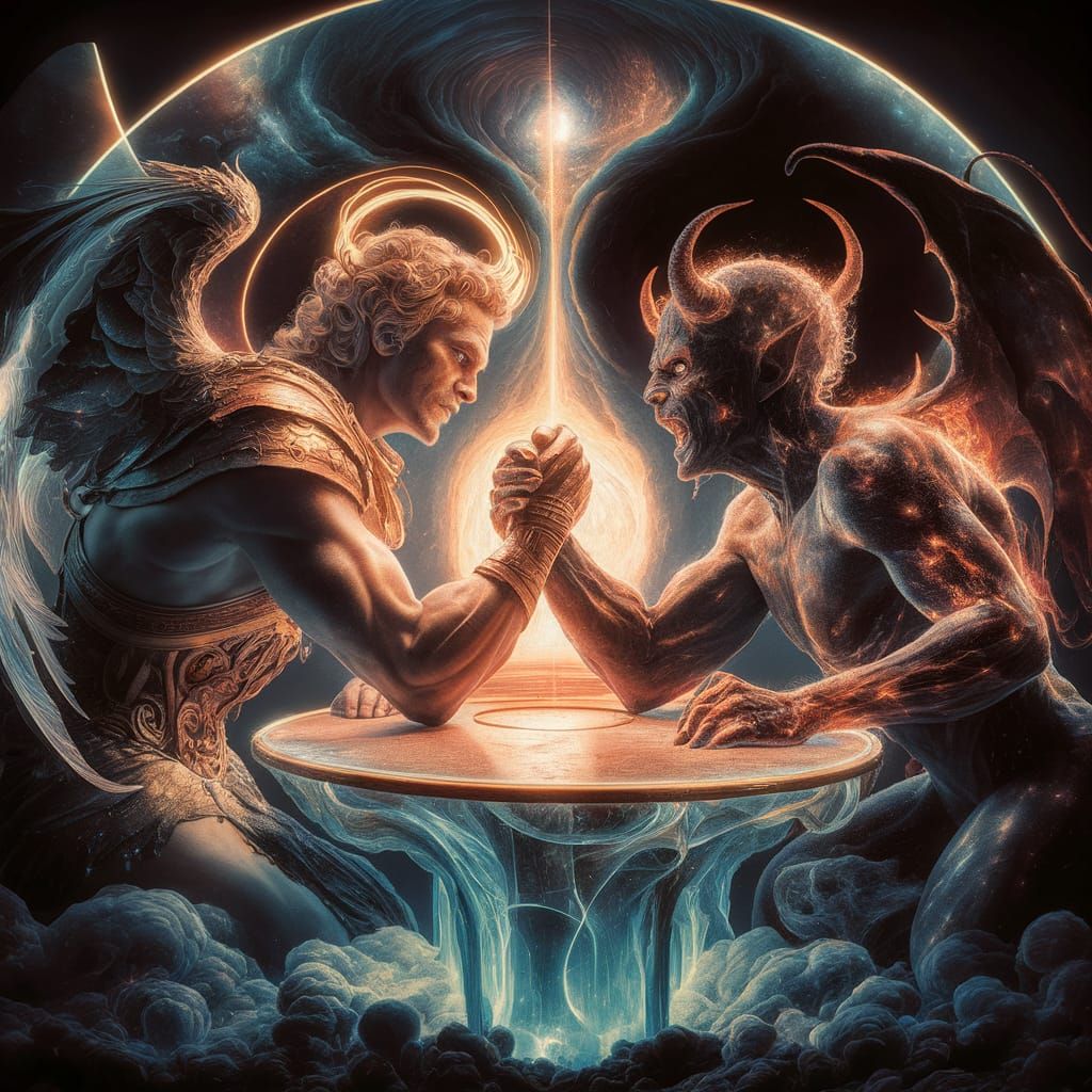 Epic Arm Wrestle Between Angel and Demon