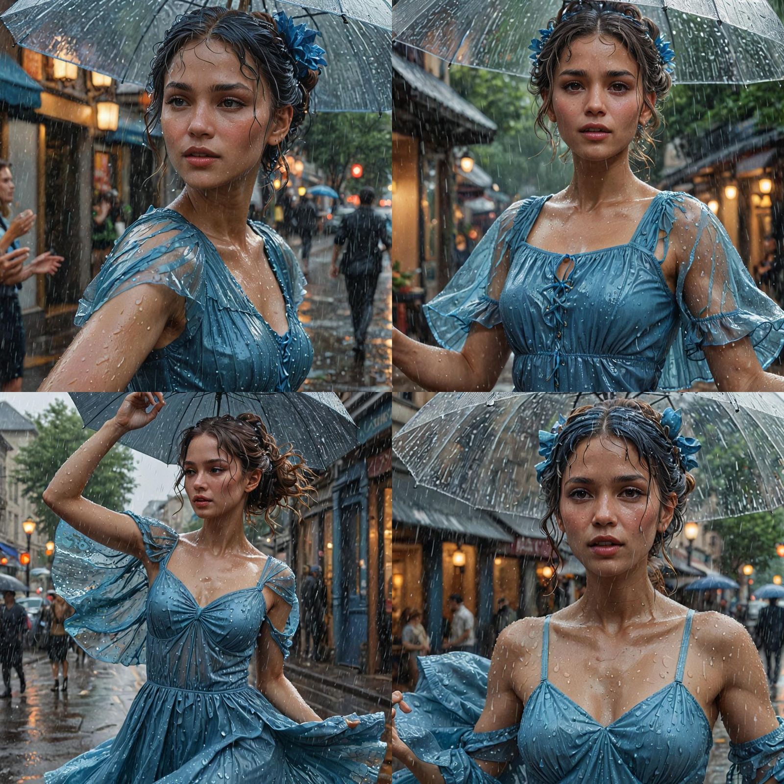 Woman Dancing in Rain: Hyperdetailed Digital Portrait