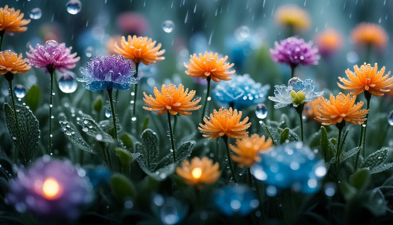 Crystal Garden with Raindrops: Macrophotography