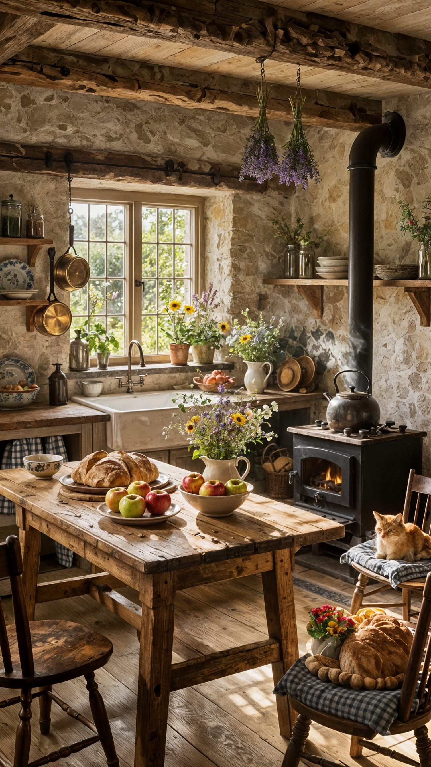 Rustic Mill House Kitchen with Golden Afternoon Light