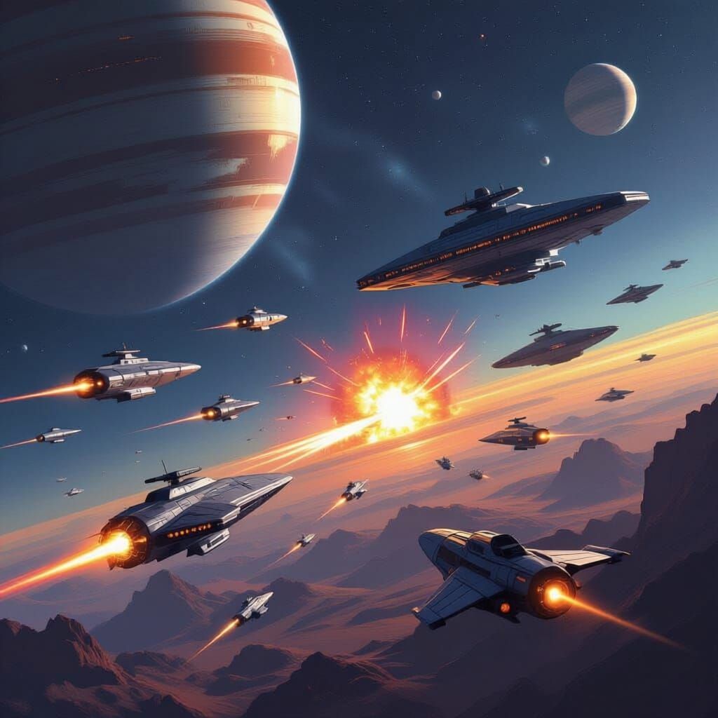 Epic Space Battle with Two Sunsets and Ring Station