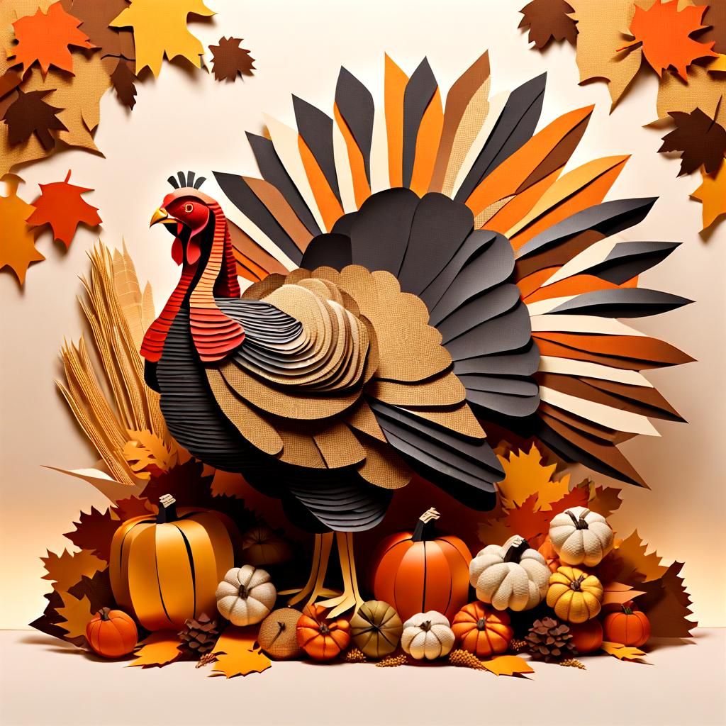 Thanksgiving Turkey and Cornucopia Paper Collage