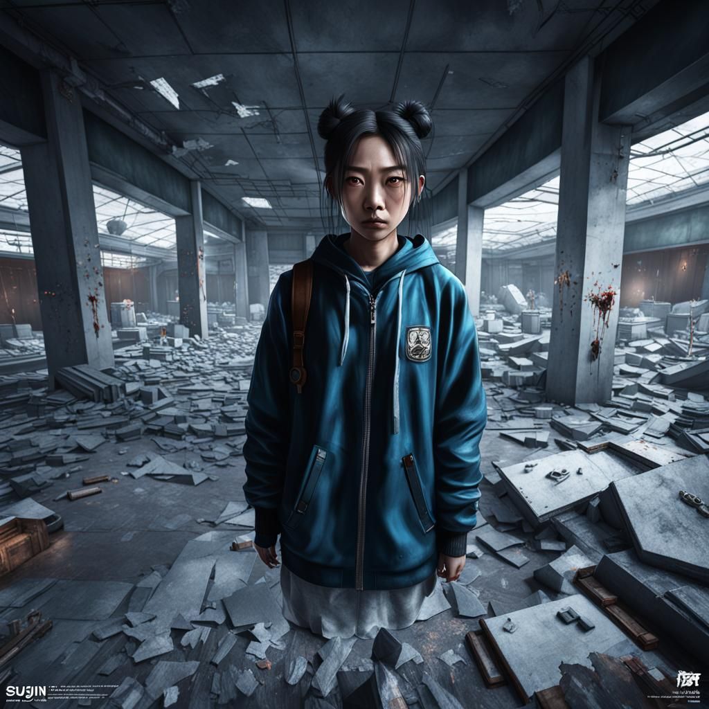 Sujin Portrait: Vandalized, Photorealistic, Ultra Wide Angle