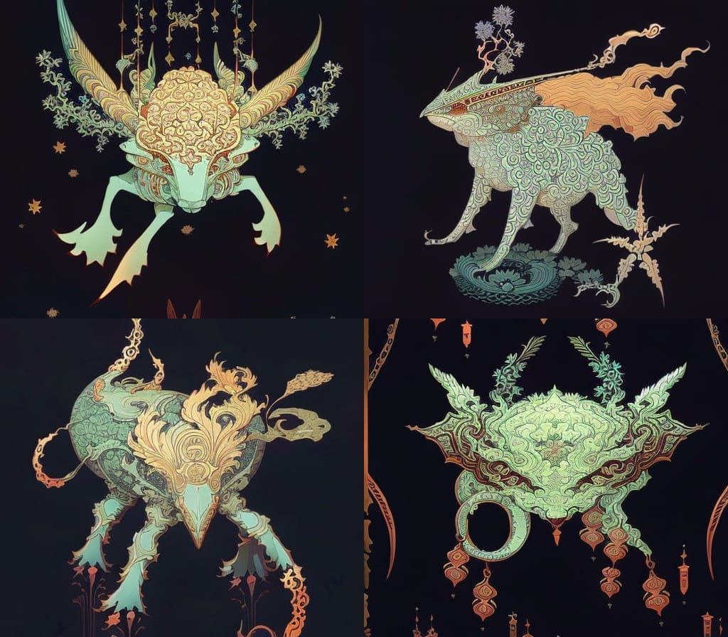 Intricate Axolotl in Art Nouveau Cel Shading Style