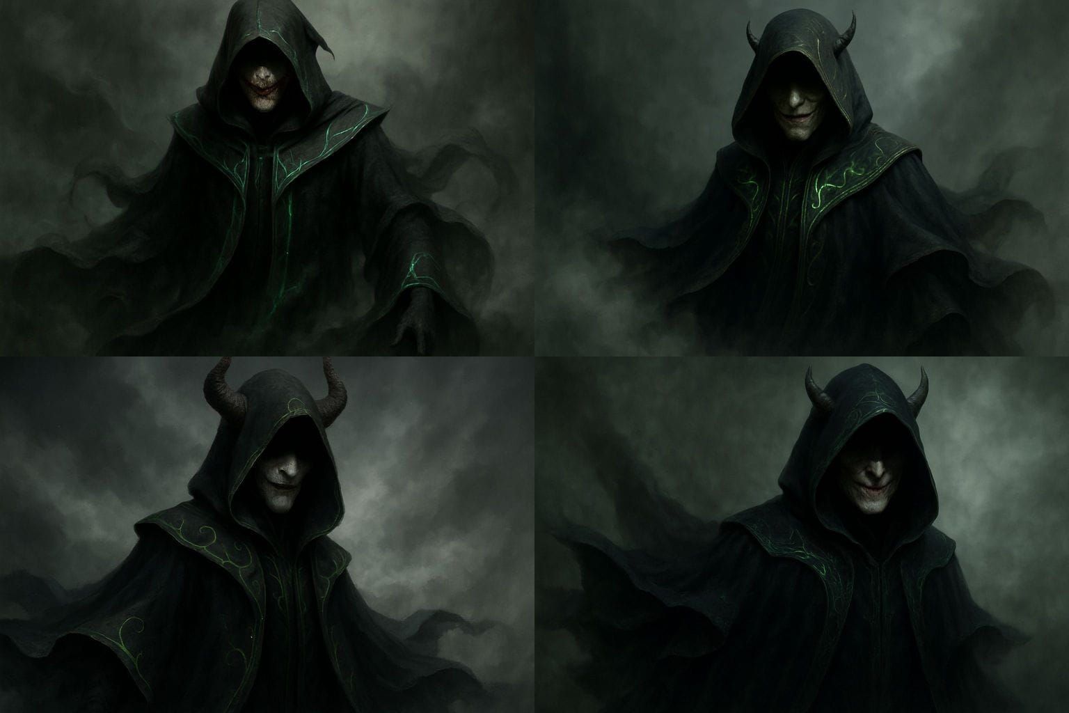 Pale Devilish Figure in Shadowy Cloak