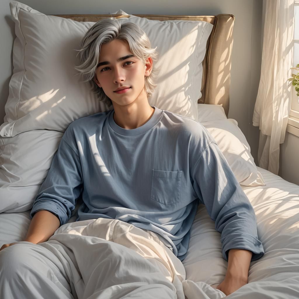 Teen Boy Waking Up, Silver Hair, Fantasy Art