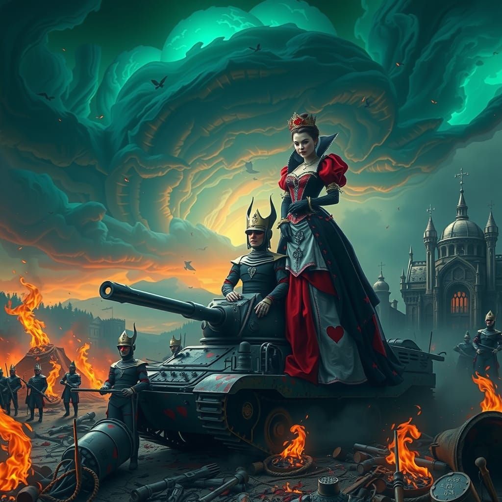 Regal Queen of Hearts Battles Dark Forces in a War-Torn Wond...