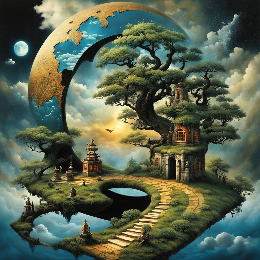 Surreal Stargate Scene with Dreamlike Chessboard