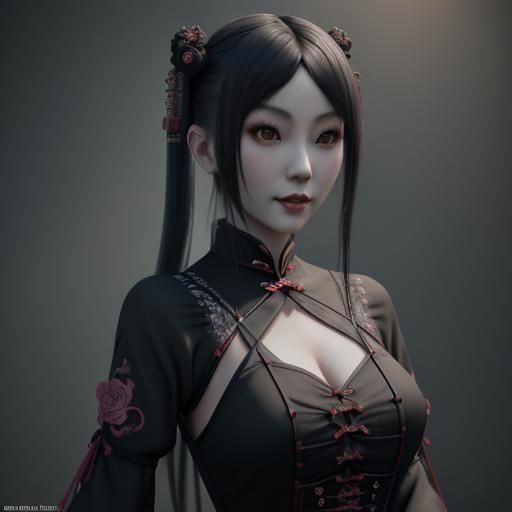 Chinese Gothic Woman in Detailed 3D Anime Art