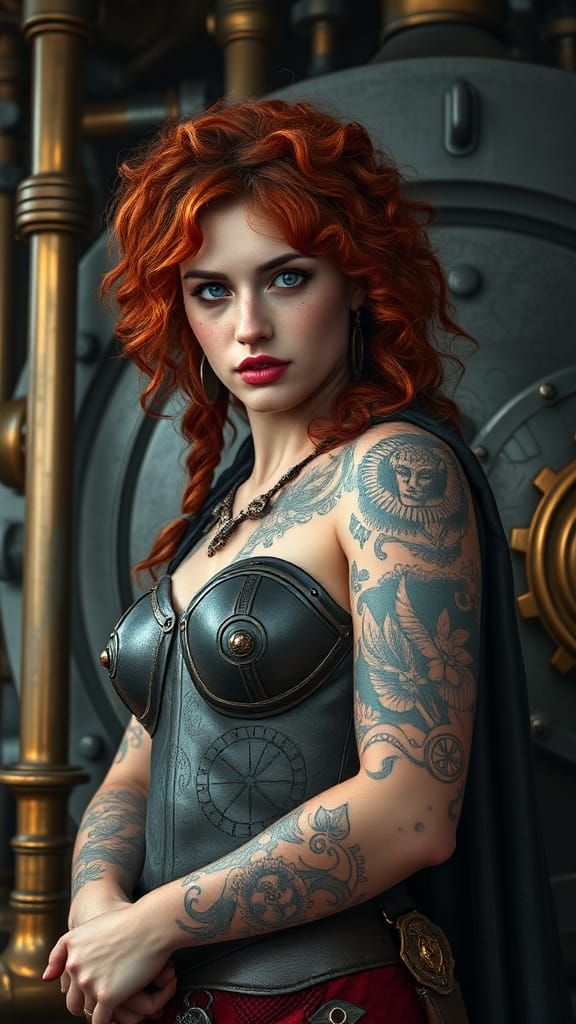 Steampunk Nordic Knight with Crimson Hair