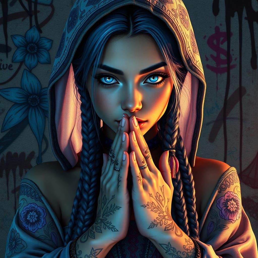 Hyperrealistic Pop Digital Artwork with Boho Woman