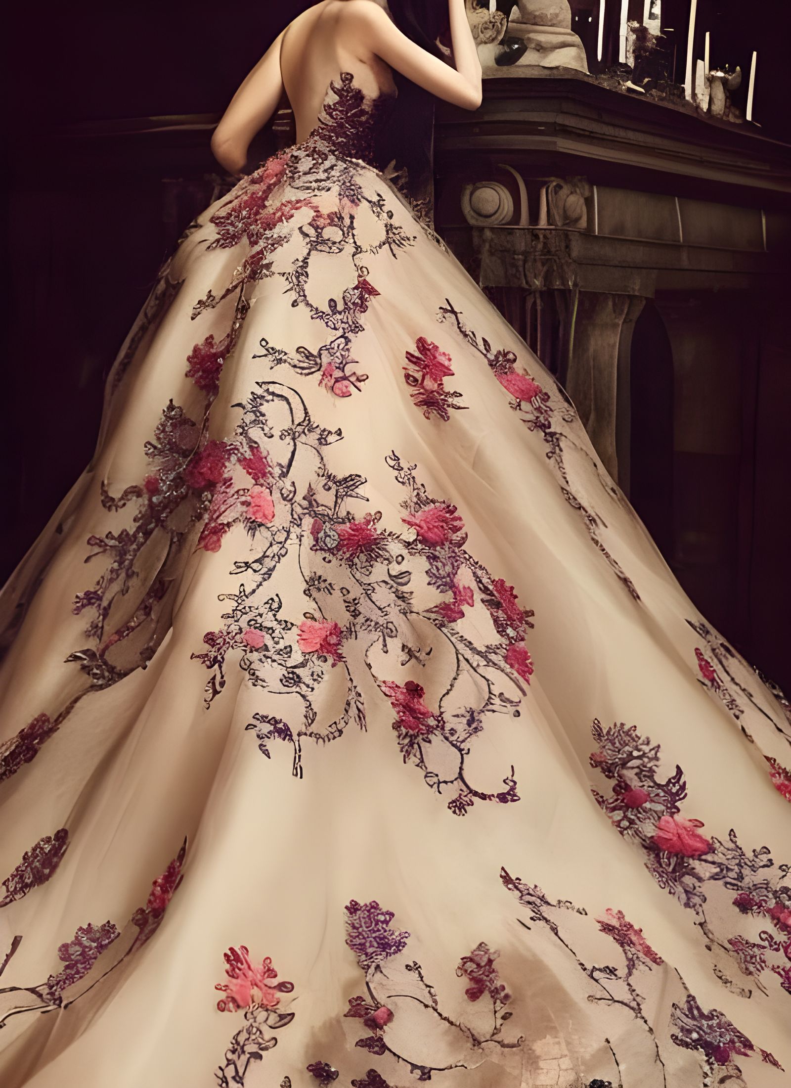 Hyperrealistic God in Floral Embroidered Gown