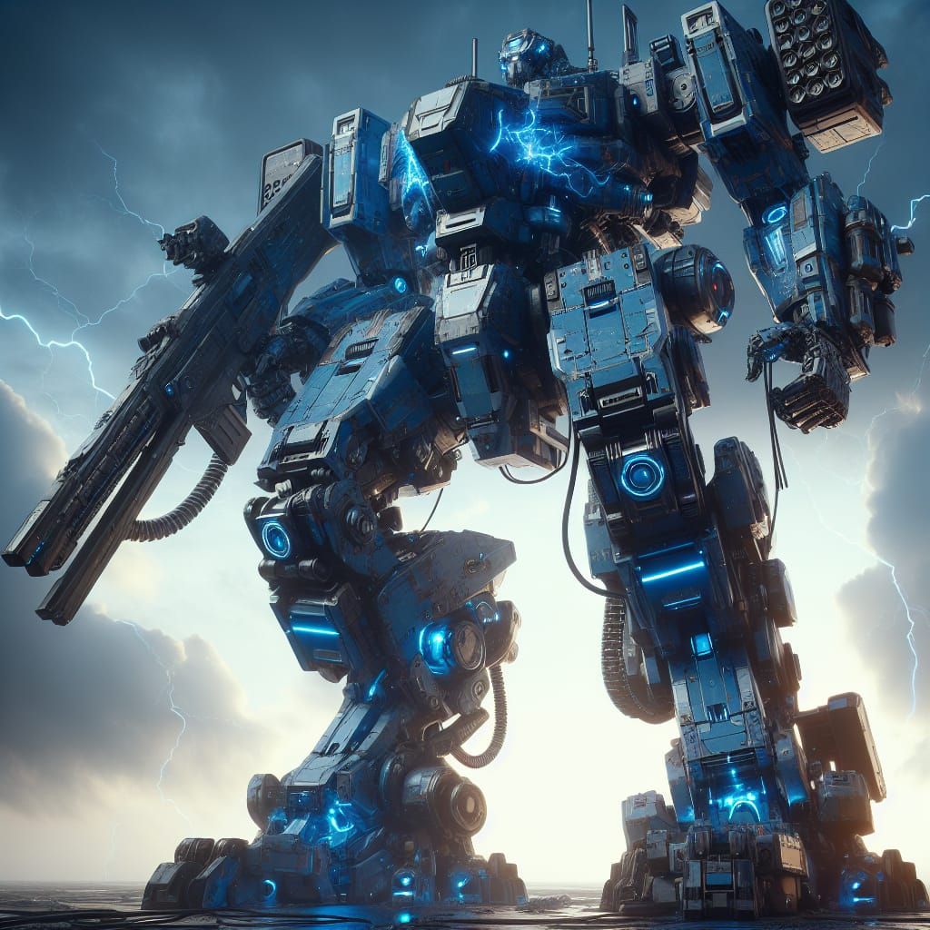 Colossal Lightning Mech Warrior in 8K