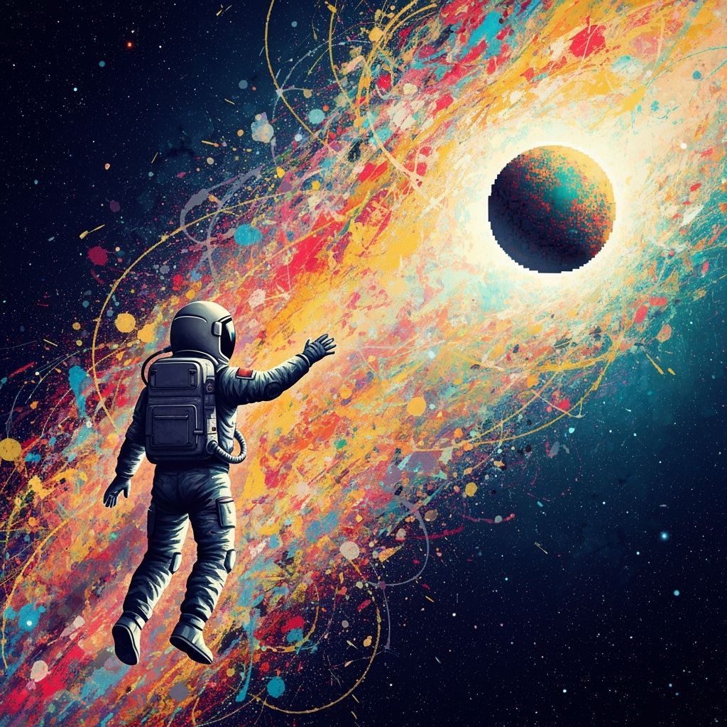 Astronaut in Abstract Nebula: Digital Painting