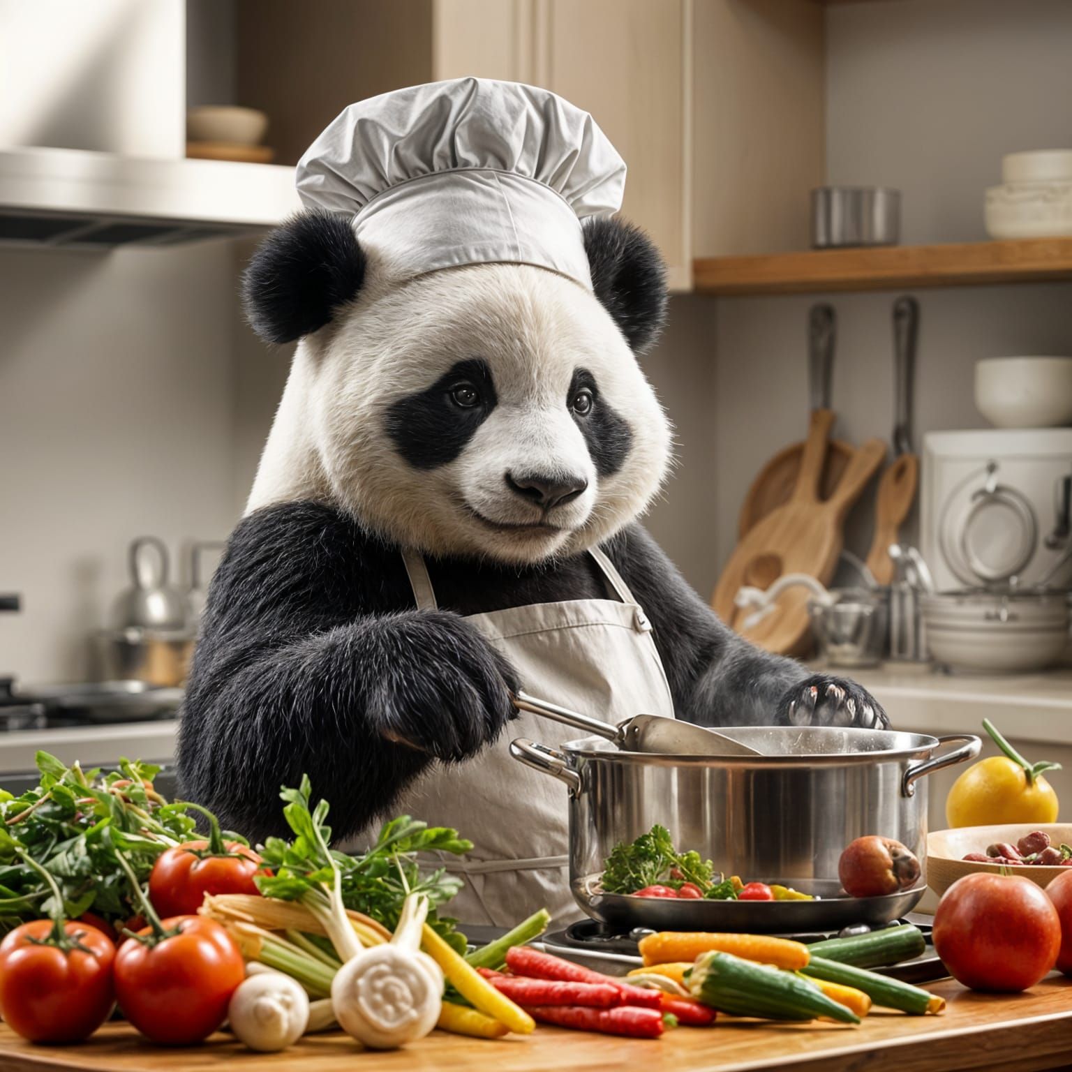 Realistic Panda Chef in Modern Kitchen