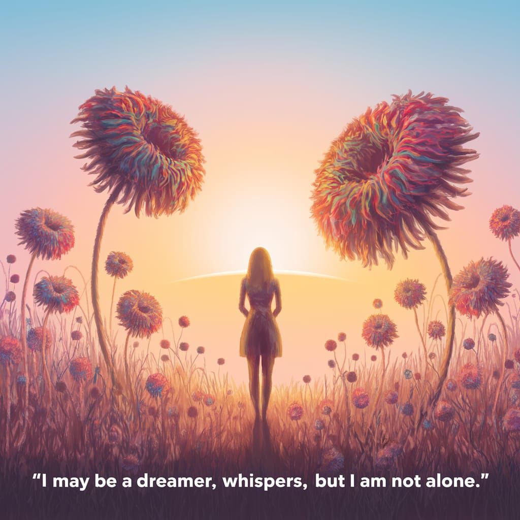 Vibrant Dreamer Surrounded by Psychedelic Flowers in a Sunli...