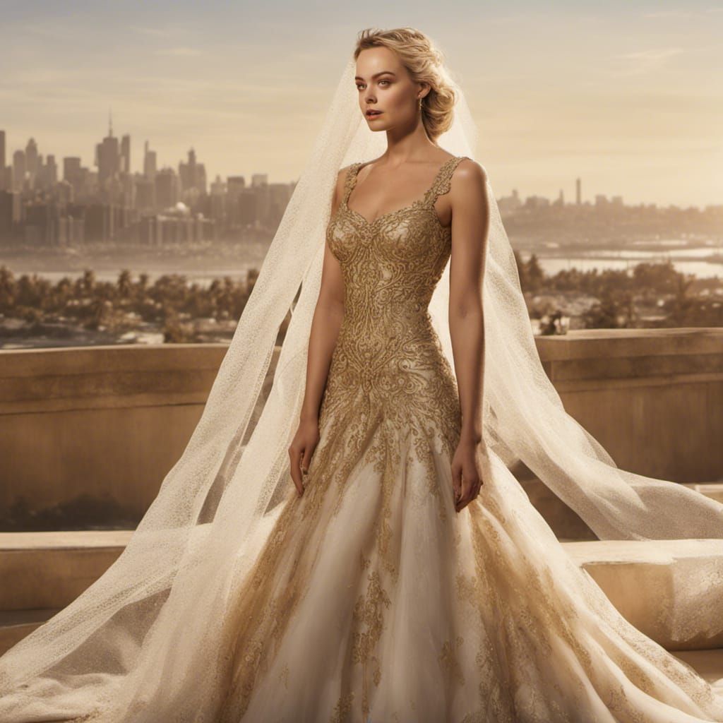 Hyperrealistic Metallic Bride in Lace Veil