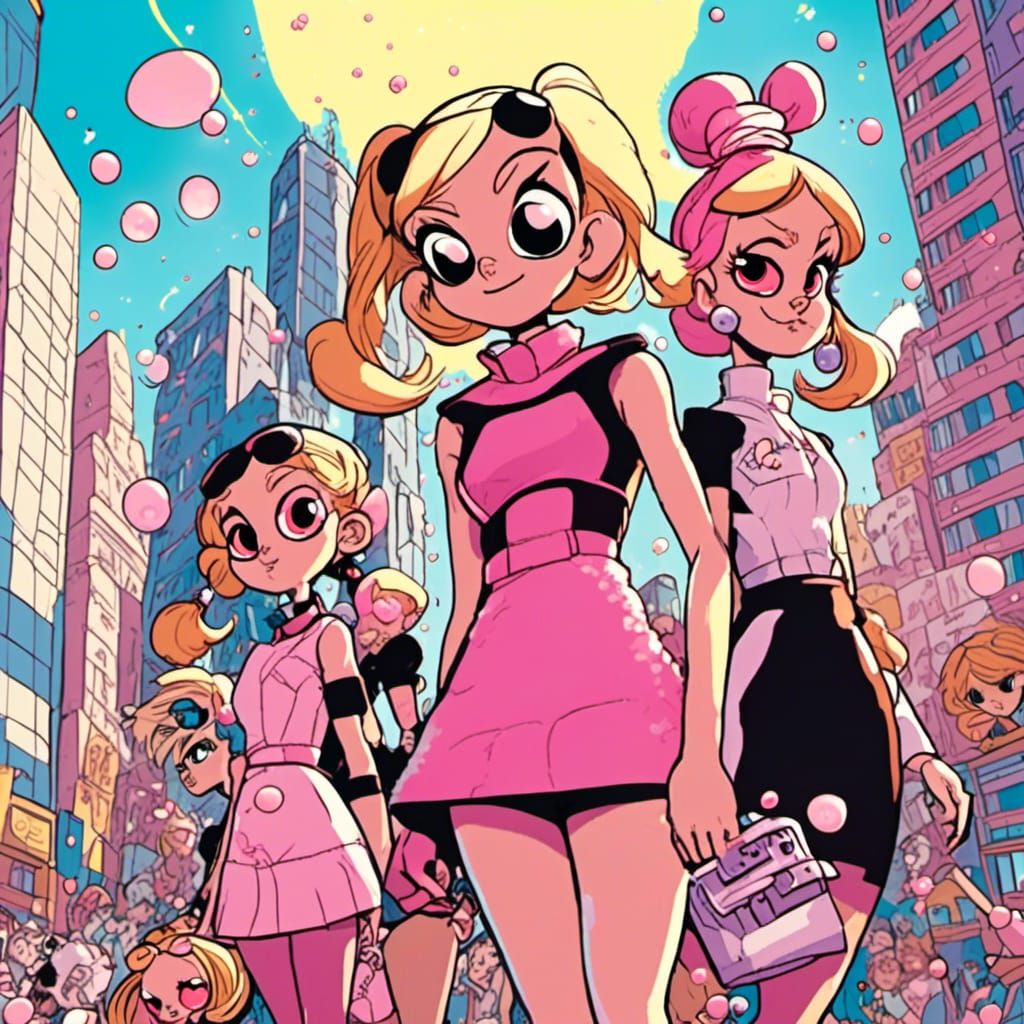 <lora:CherryPOP:1.0> Vivid and Bright powerpuff girls