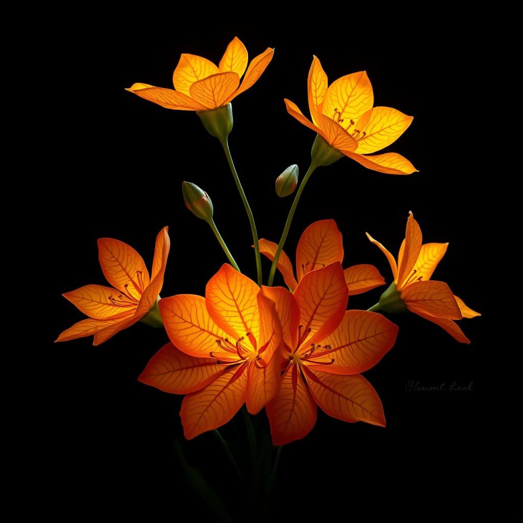 Magical Glowing Orange & Yellow Flowers on Black