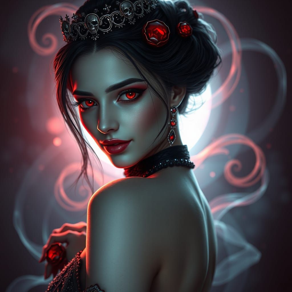 Enchanting Crimson-Eyed Witch in Gothic Style