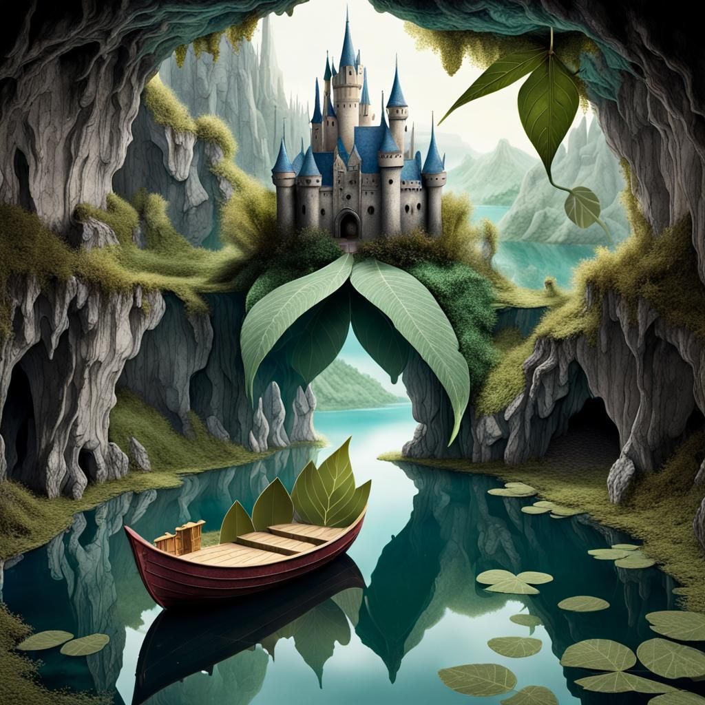 Fairy Castle on Reflective Lake in 3D Fantasycore