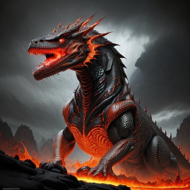 Towering Lava Giant with Spear: Fantasy Art