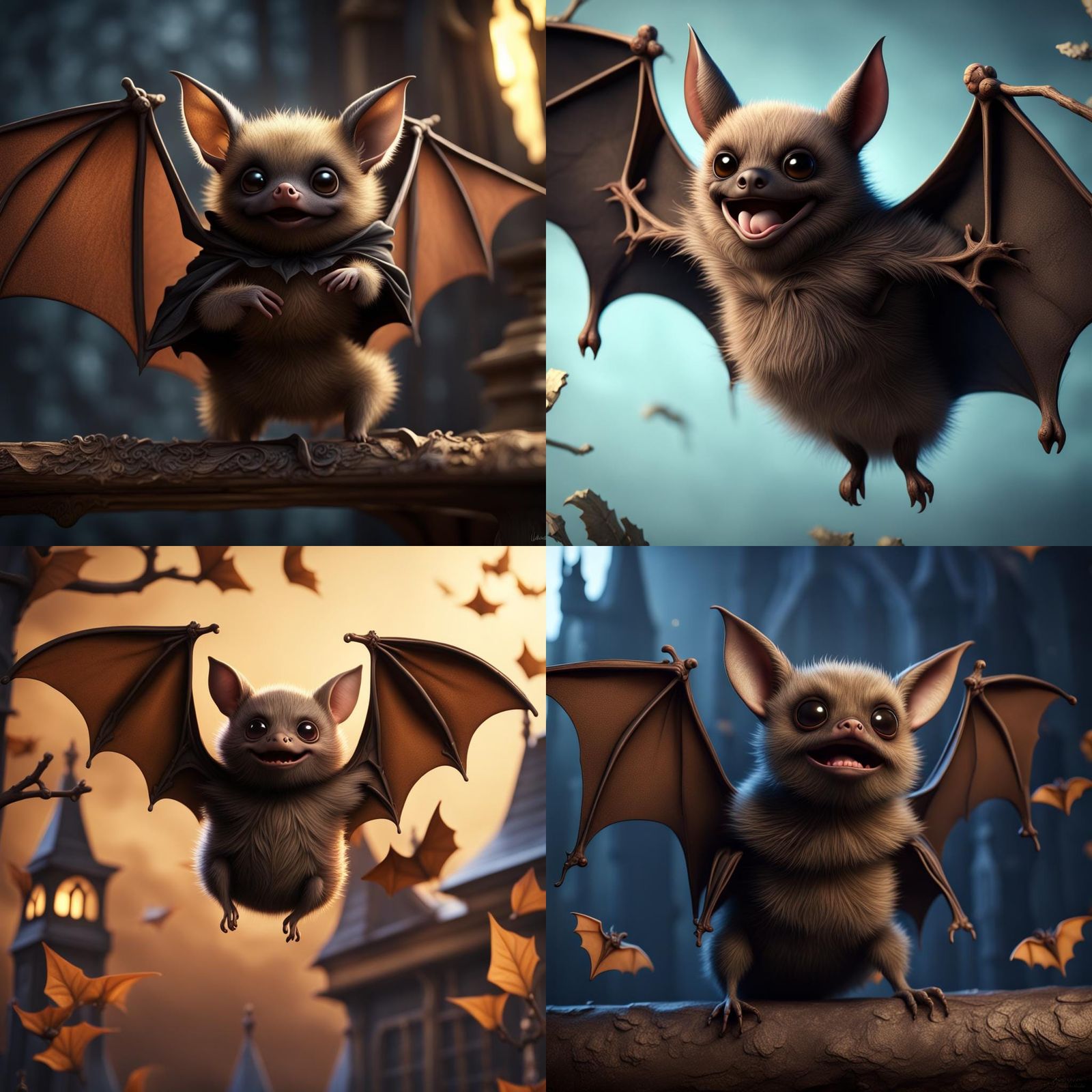 Victorian Whimsical Brown Bat Close-Up: Fantasy Art