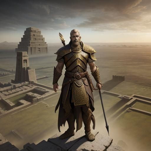 Gilgamesh Overlooks Uruk in Epic Fantasy Art