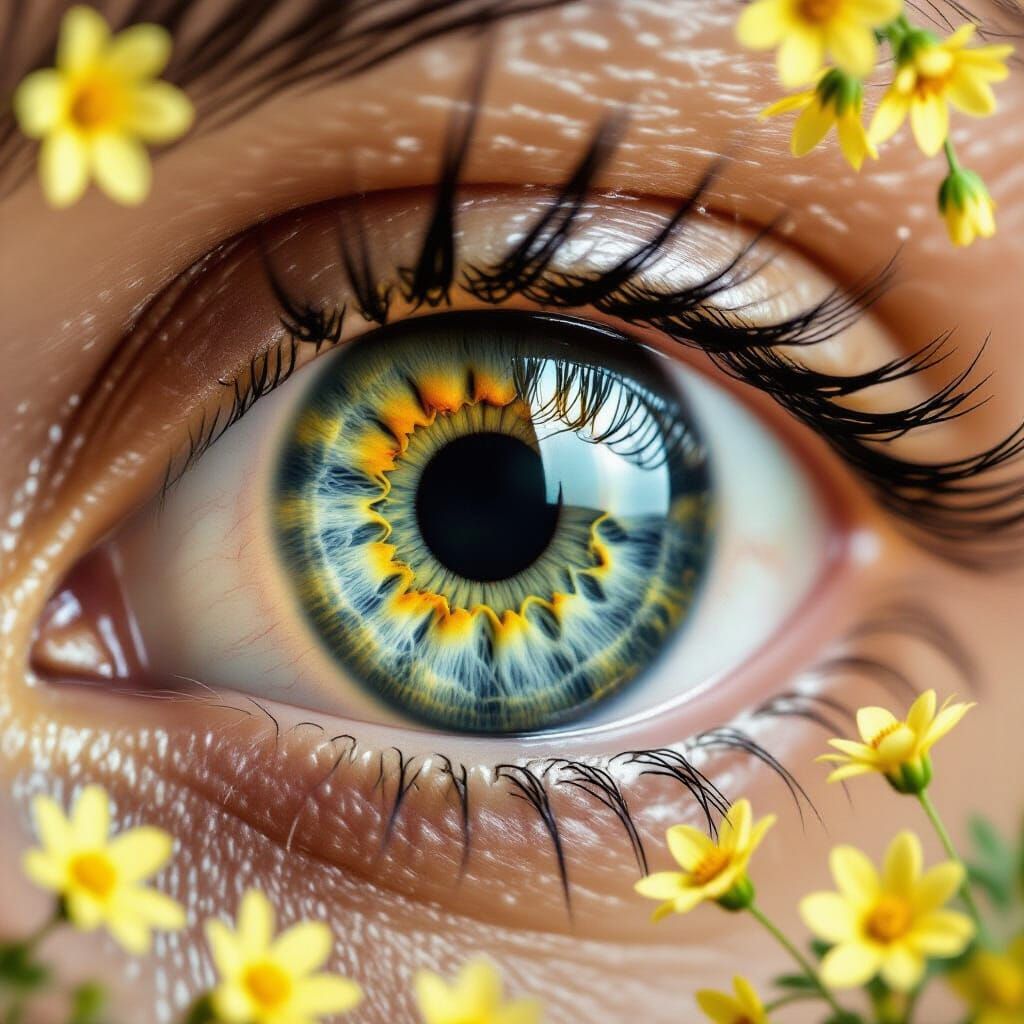 Detailed Eye Surrounded by Flowers and Gems