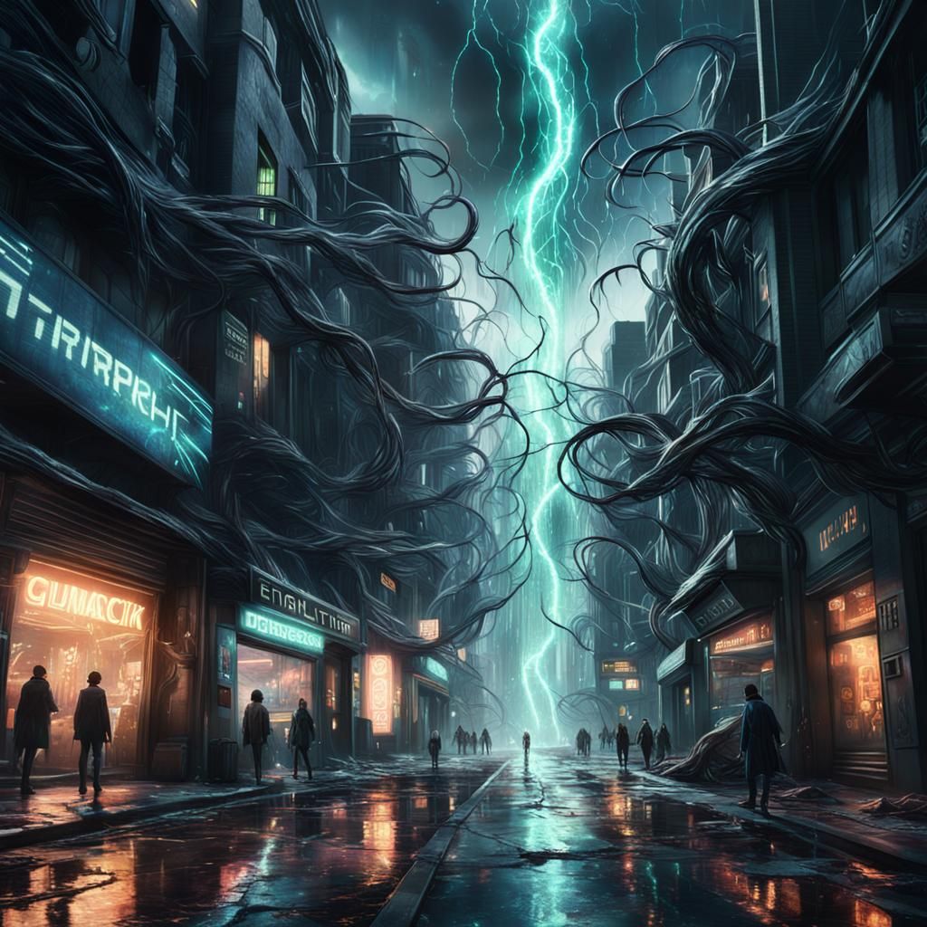 Eldritch Tendrils Erupt in Hyperrealistic Cityscape