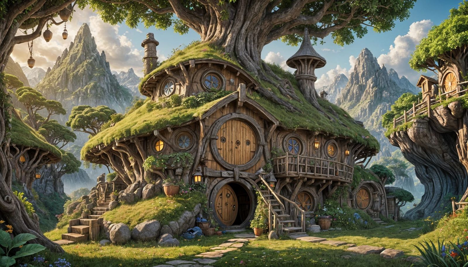 Enchanting Hobbit Treehouse: Pixar-Inspired 3D Art