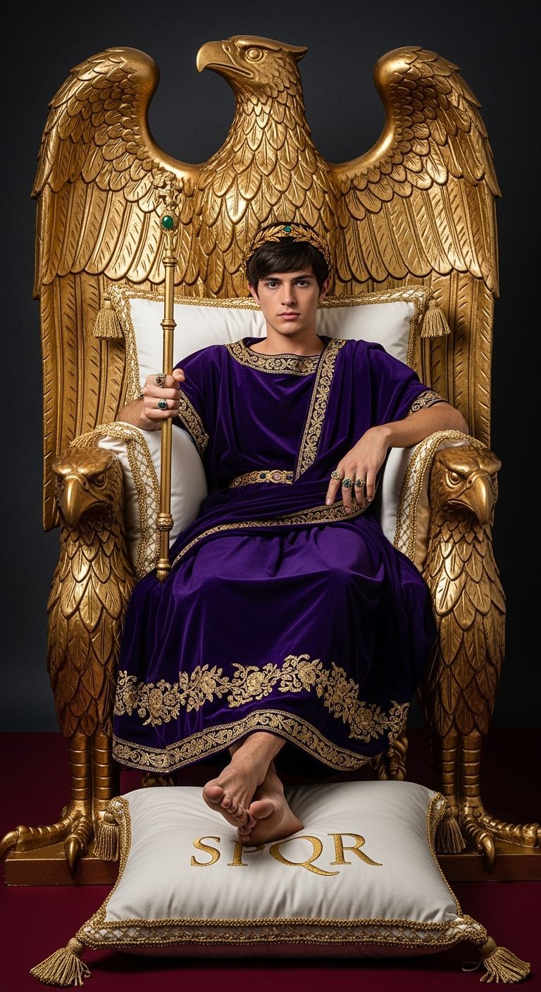 Young Roman Emperor on Eagle Throne, Professional Photograph...