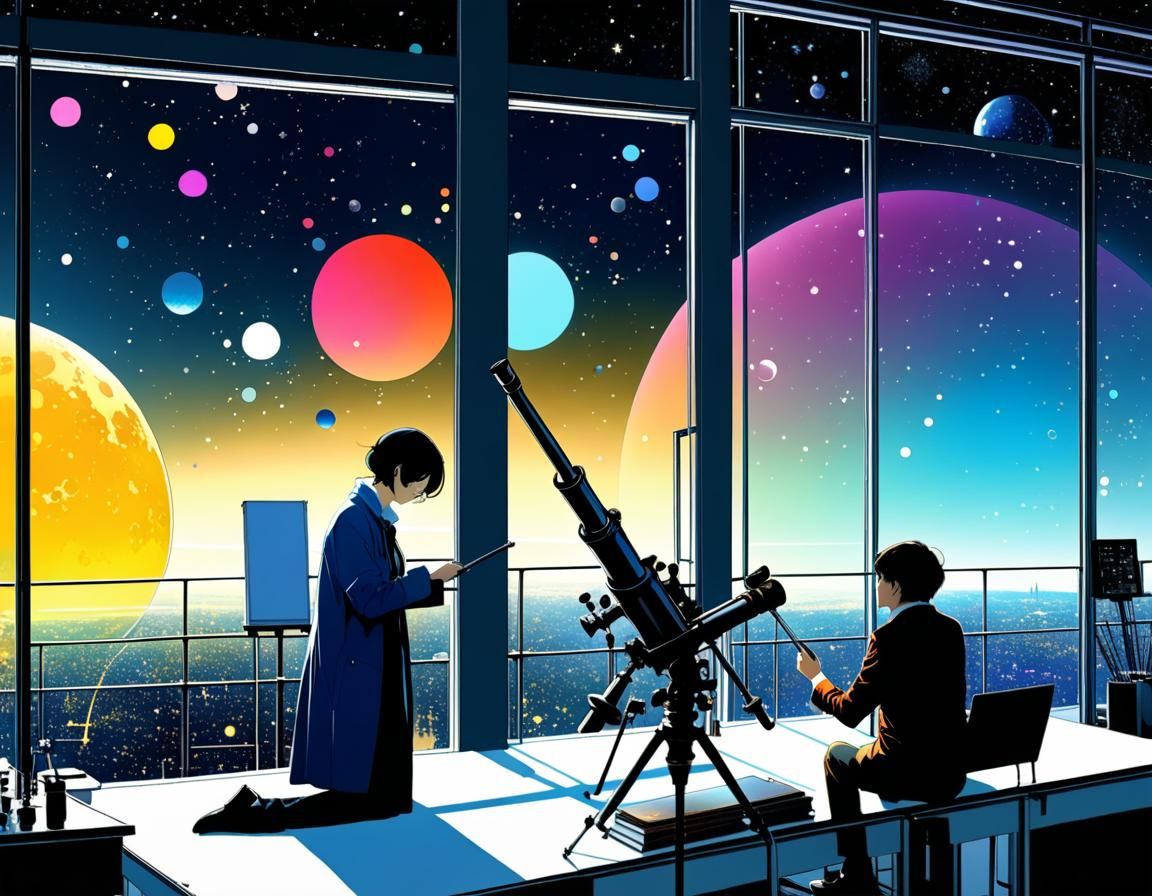 Astronomer in Lab: Detailed Digital Illustration