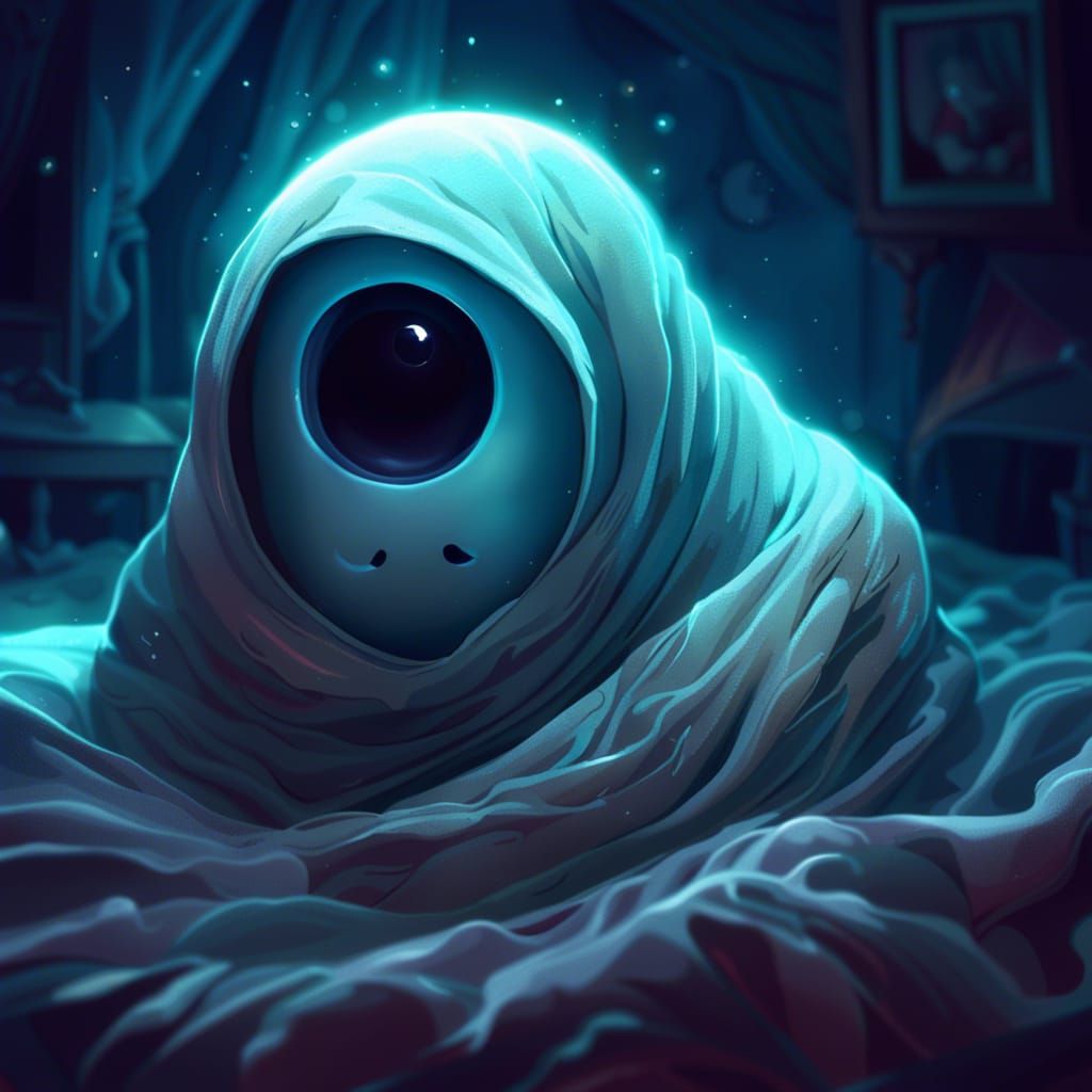 Scared Ghost Under Blanket: Digital Illustration