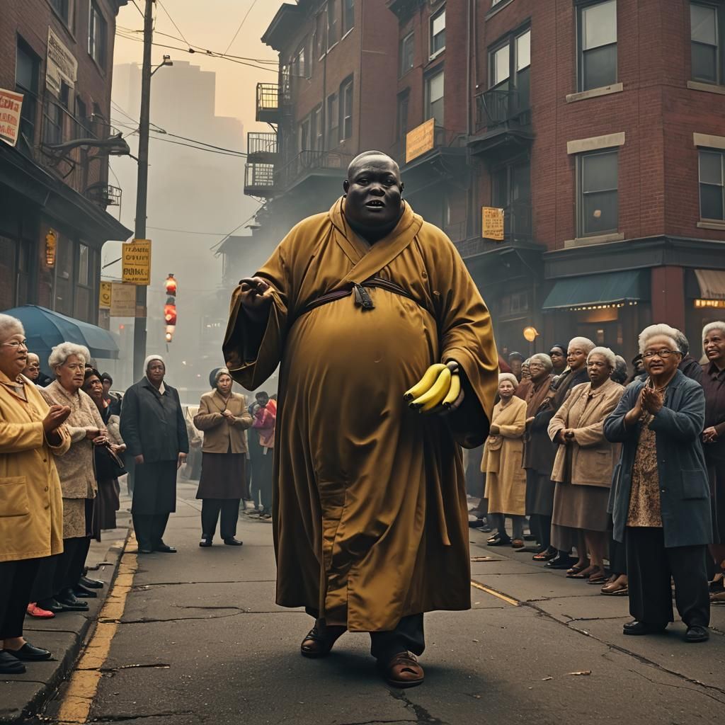 Obese Monk Balancing on Banana in Ohio: Dark Sitcom
