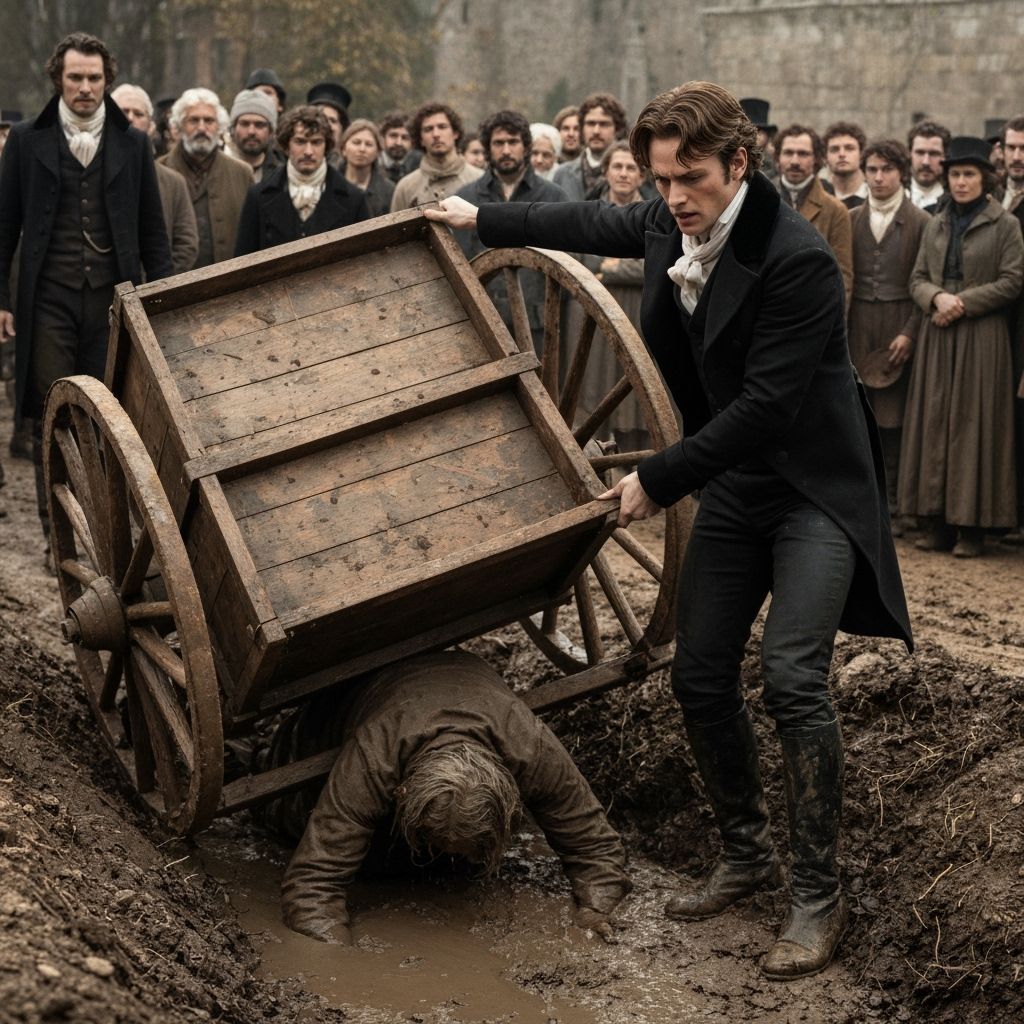 Valjean Rescues Man From Cart in 1820 France