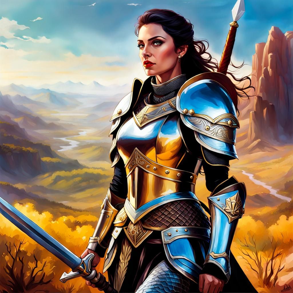 Realistic Warrior Queen in Detailed Landscape
