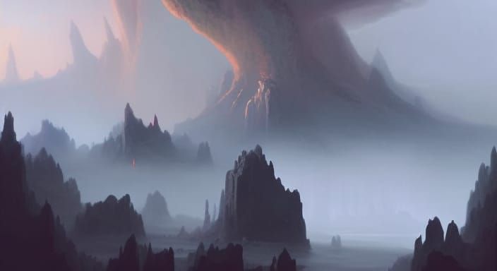Volcanic Landscape with Magma Pools in Horror Style