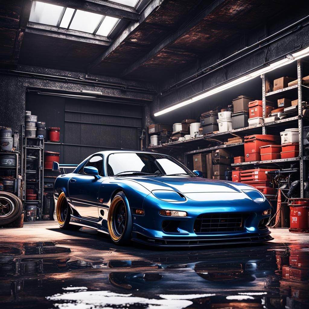 Mazda RX7 in Garage: Detailed Matte Painting
