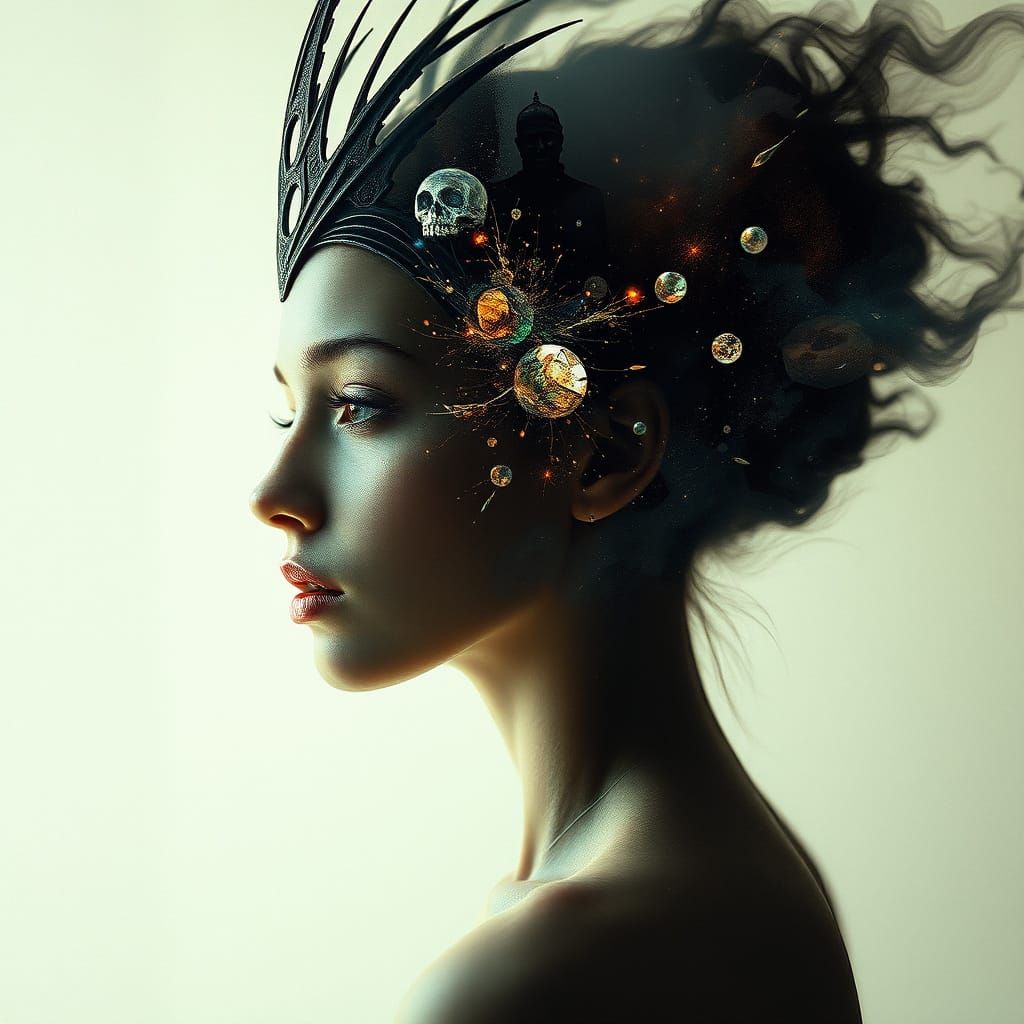 Surreal Alien Beauty Queen in Double Exposure Vignette