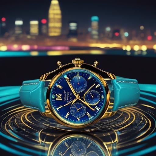 Surrealist Watch Reflecting Cityscape in Dreamlike Macro Sho...