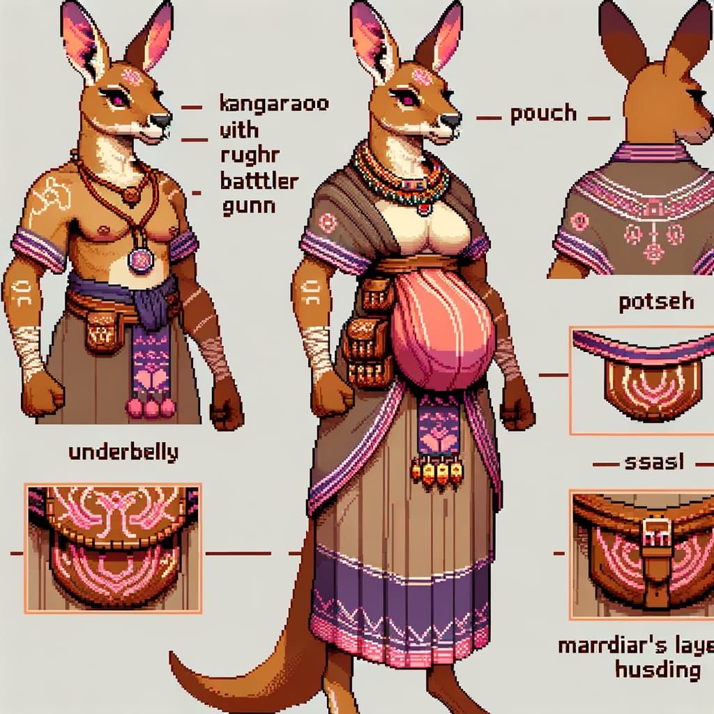 Matriarchal Kangaroo Warrior in Pixel Art Style