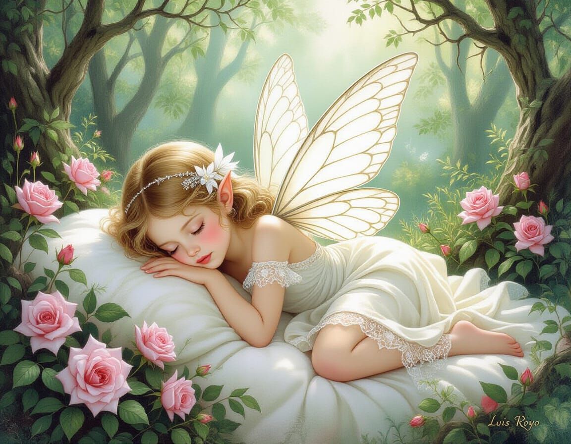 Fairy Girl Asleep in Enchanted Forest: Watercolor Style