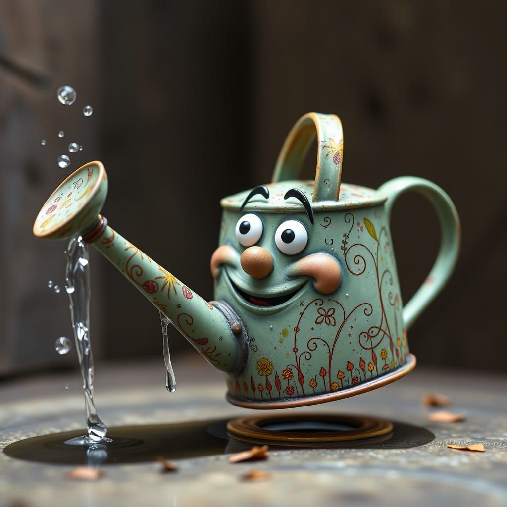 Whimsical Watering Can With Funny Face