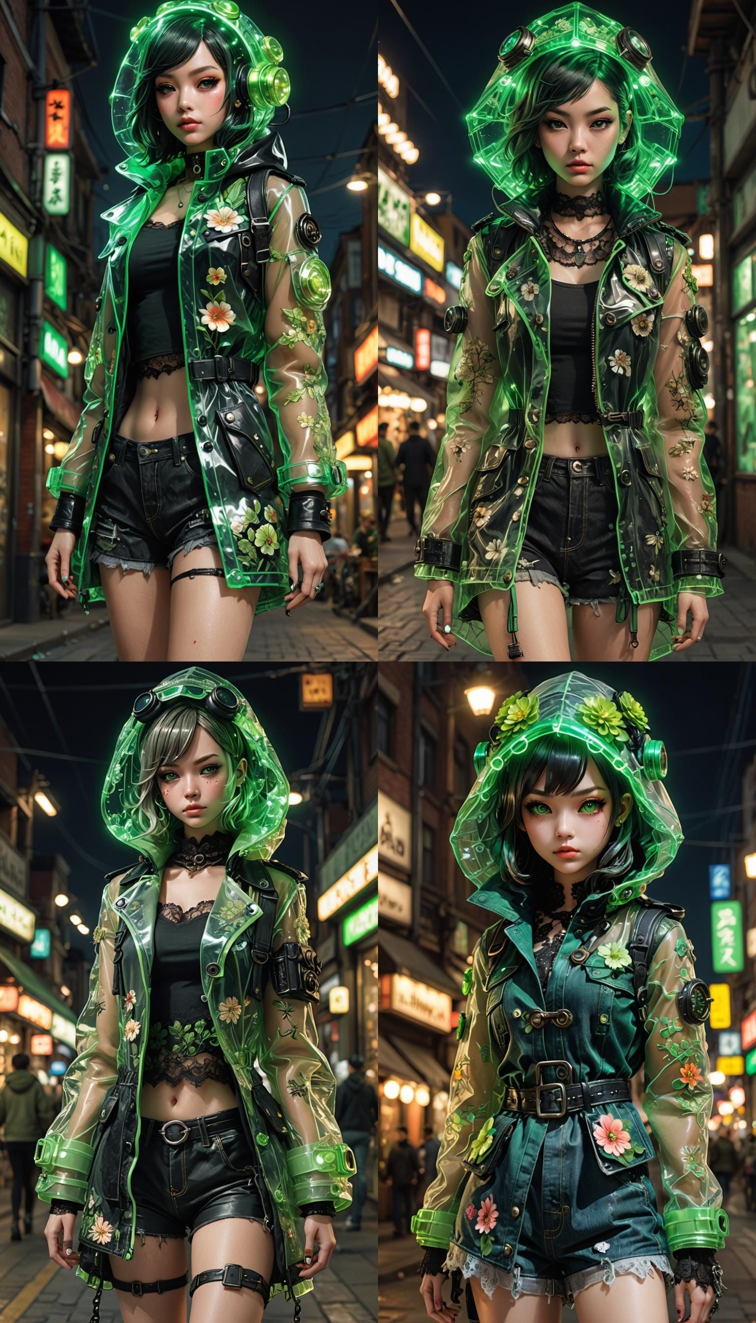 chibi, kawaii female walking in the rain