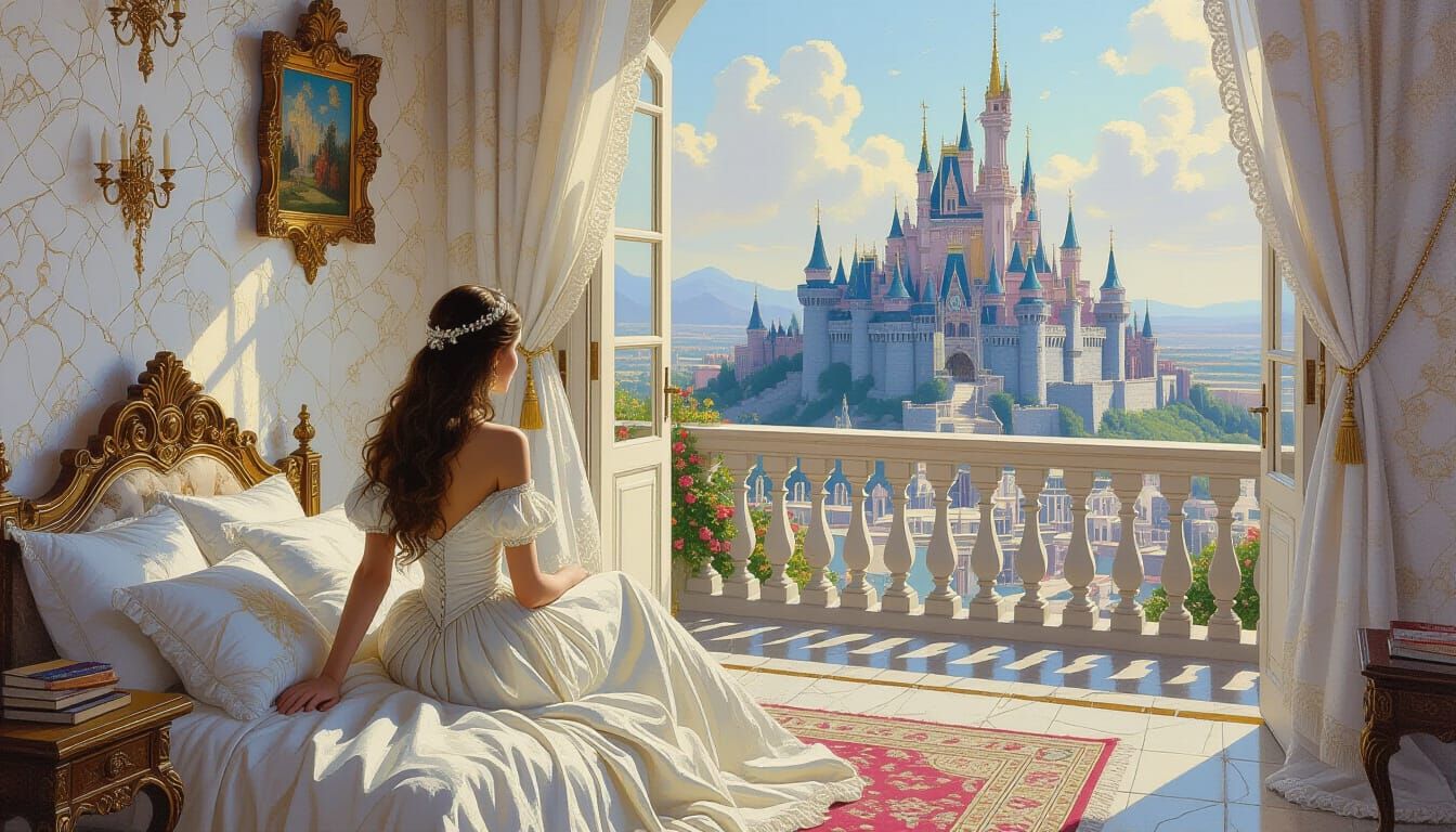 Bohemian Princess Overlooking Her Kingdom as Impasto Paintin...