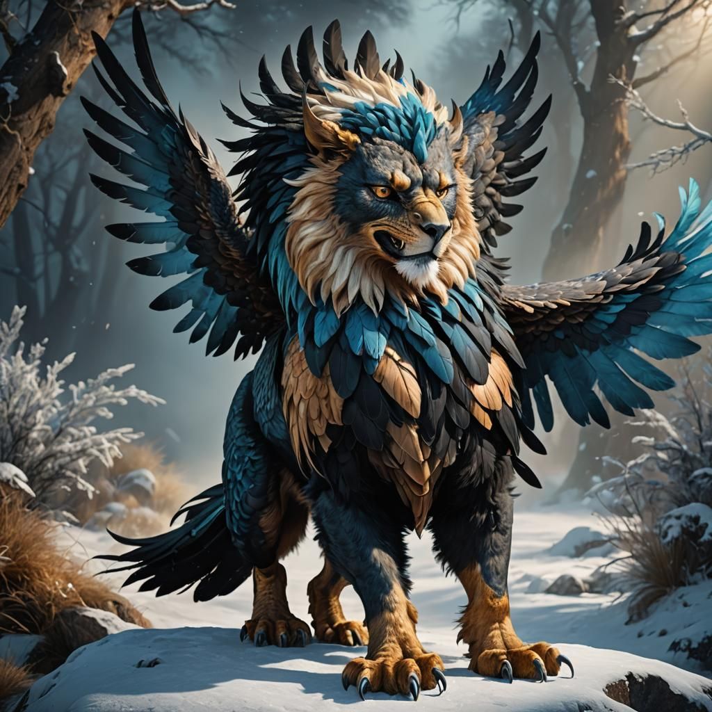 Majestic Black Gryphon Concept Art in Chiaroscuro Lighting