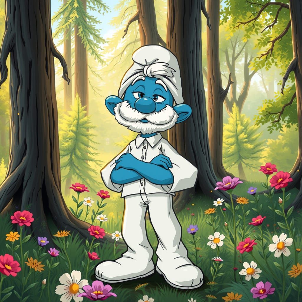 Smurf in Whimsical Forest Scene