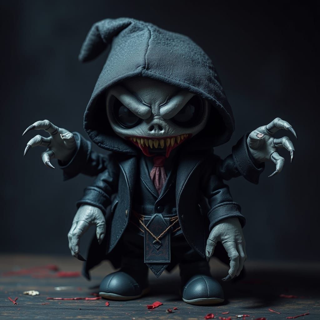 Sinister Plush Toy Wielding Weapons in Dark Art