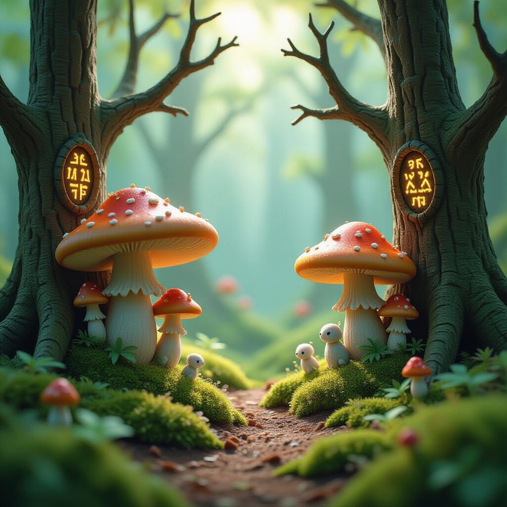 Whimsical Forest Clearing with Magical Creatures